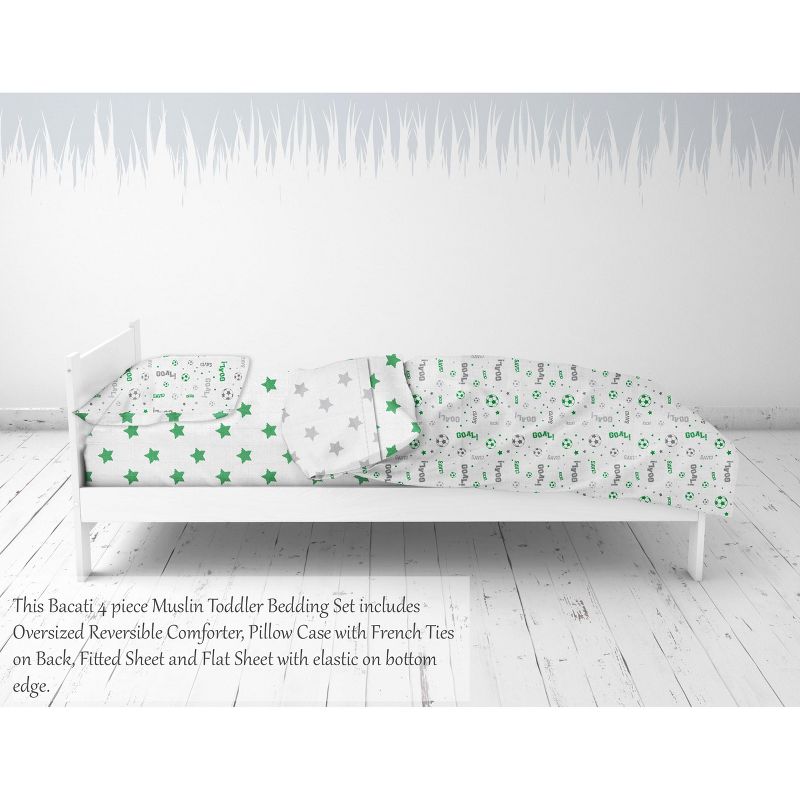 Bacati - Soccerball Green/Gray Muslin 4 pc Toddler Bedding Set, 4 of 9