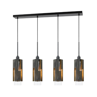 5.5" x 39.5" Reggio Wood Island Rectangular Chandelier with Clear Glass Cylinder Shade Dark Bronze - Cal Lighting