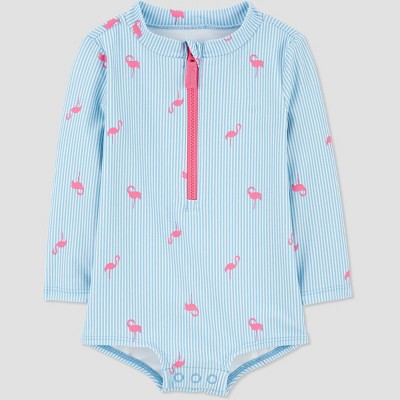 Carter's Just One You®️ Baby Girls' Long Sleeve Striped Flamingo Printed  One Piece Swimsuit - Blue 3M