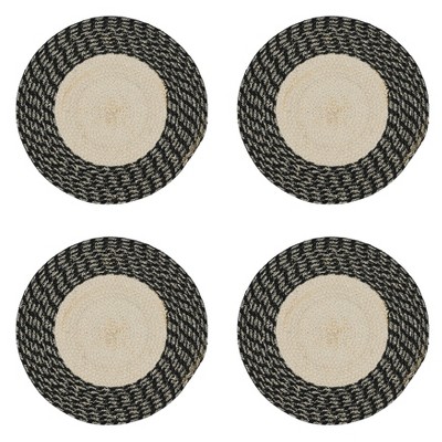 Hand Braided Round Cotton Placemats Set of 4, Black