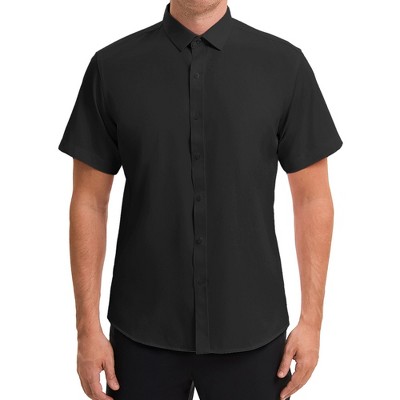 INSPIRE CHIC Men's Short Sleeve Stretch Lightweight Business Solid Formal Button Down Shirts