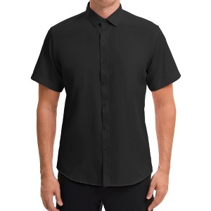 INSPIRE CHIC Men's Short Sleeve Stretch Lightweight Business Solid Formal Button Down Shirts - 1 of 4