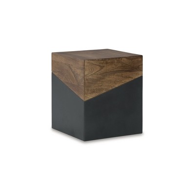 Trailbend Two-Tone Brown and Gunmetal Wood Accent Table