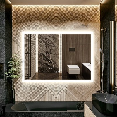 LOVMOR 42x30 Inch Led Mirror for Bathroom,Backlit Lighted,Anti-Fog, Dimmable, Vertical & Horizontal Mount (Square-42 * 30",Frosted), Silver