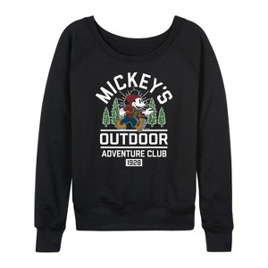 Women's - Disney - Mickey Mouse Outdoor Adventure Club Lightweight French Terry Wide Neck Long Sleeve Shirt - 1 of 4