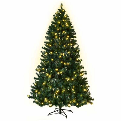 Tangkula 7.5'PVC Artificial Christmas Tree Pre-Lit 400 LED Lights w/ Metal Stand New