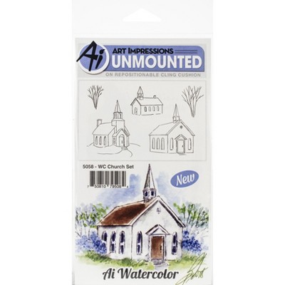 Art Impressions Watercolor Cling Rubber Stamps-Church