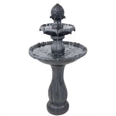 Photo 1 of **PARTS ONLY, NON-FUNCTIONAL** Sunnydaze Outdoor 2-Tier Solar Powered Pineapple Top Water Fountain with Battery Backup and Submersible Pump - 46" - Black