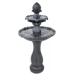 Sunnydaze Outdoor 2-Tier Solar Powered Pineapple Top Water Fountain with Battery Backup and Submersible Pump - 46" - Black
