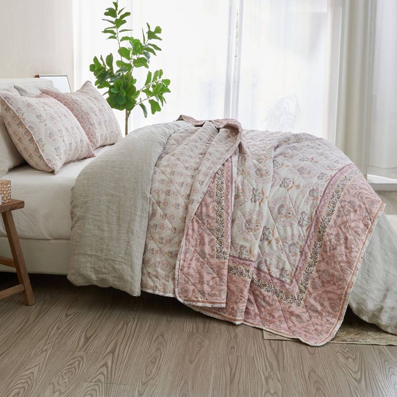 Chambrey Printed Vintage Quilt Bedding Set Rose Pink - Patina Vie , 3 of 9