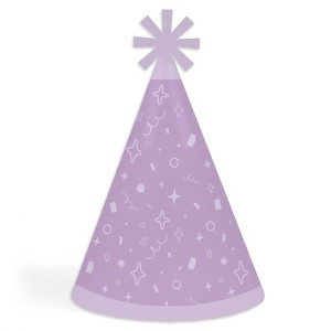 Big Dot of Happiness Purple Confetti Stars - Cone Happy Birthday Party Hats for Kids and Adults - Set of 8 (Standard Size) - 1 of 4