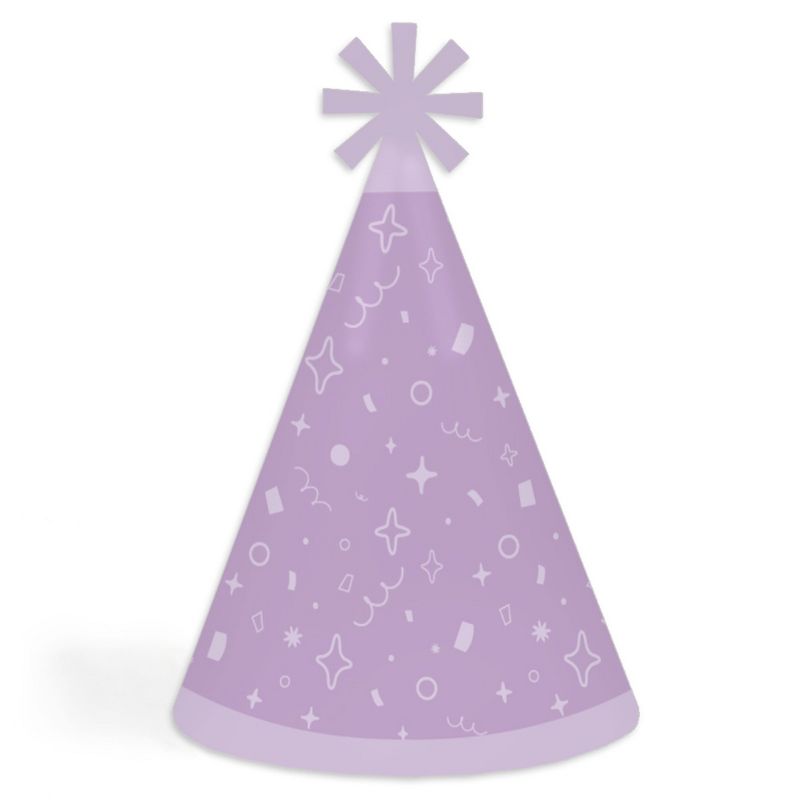 Big Dot of Happiness Purple Confetti Stars - Cone Happy Birthday Party Hats for Kids and Adults - Set of 8 (Standard Size), 1 of 8