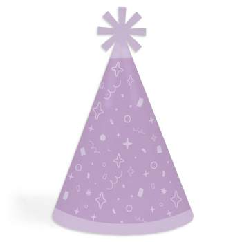 Big Dot of Happiness Purple Confetti Stars - Cone Happy Birthday Party Hats for Kids and Adults - Set of 8 (Standard Size)