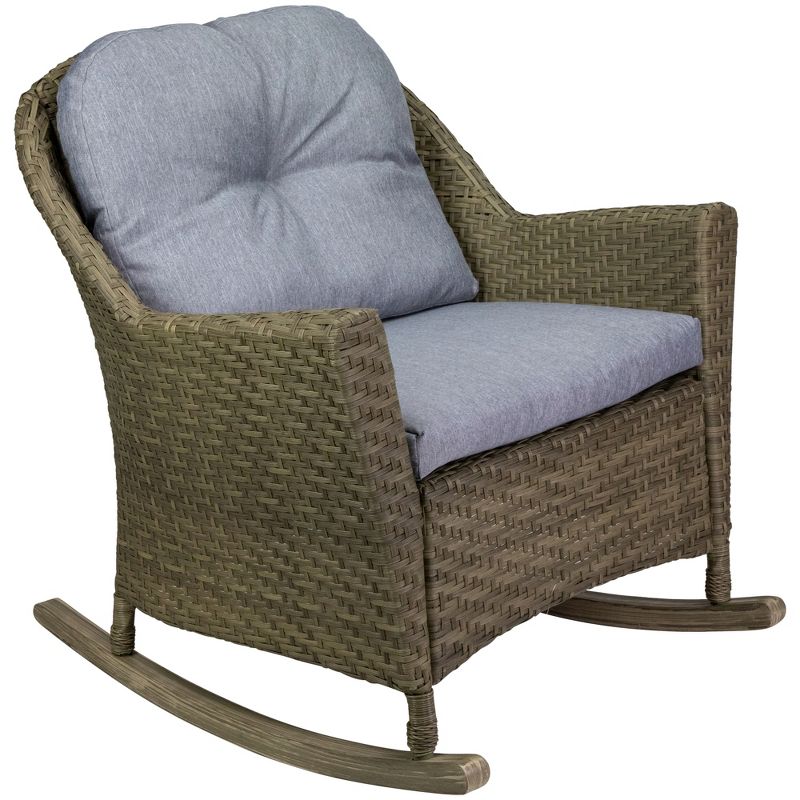 Northlight 34" Gray Resin Wicker Deep Seated Rocker Chair with Gray Cushions, 3 of 7