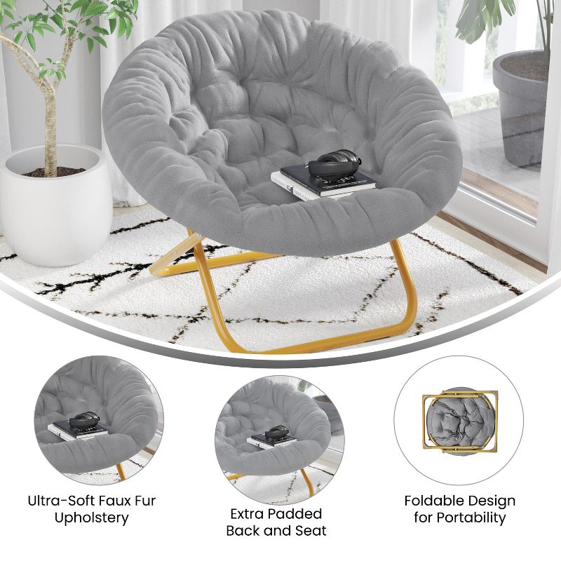 Flash Furniture Gwen 38" Oversize Portable Faux Fur Folding Saucer Moon Chair for Dorm and Bedroom, 5 of 11