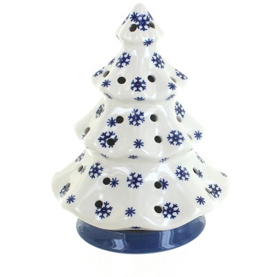 Blue Rose Polish Pottery Snow Flurry Tree Luminary