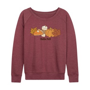 Women's - Instant Message - Hello Fall Lightweight French Terry Wide Neck Long Sleeve Shirt - 1 of 4