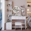 VYNXARIA Full Body Mirror Cabinet+Round Mirror LED Vanity Table+Cushioned Stool,17" Mirror,Large Desktop£¬White - 3 of 4