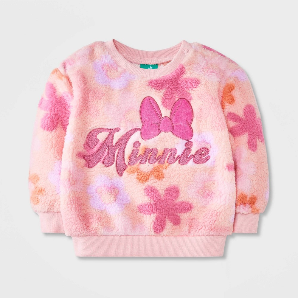 Baby Girls' Disney Minnie Mouse Faux Shearling Pullover Sweatshirt - Pink 12M