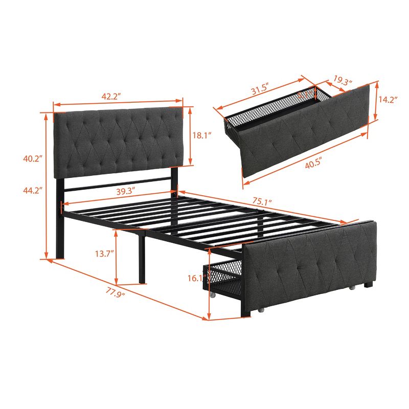 Metal Platform Storage Bed with 1 Large Drawer - ModernLuxe, 3 of 13