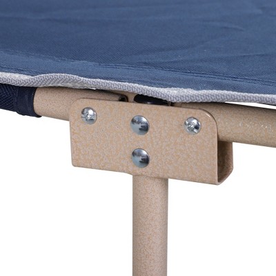 Blue and Beige Folding Camping Cot with Carry Bag