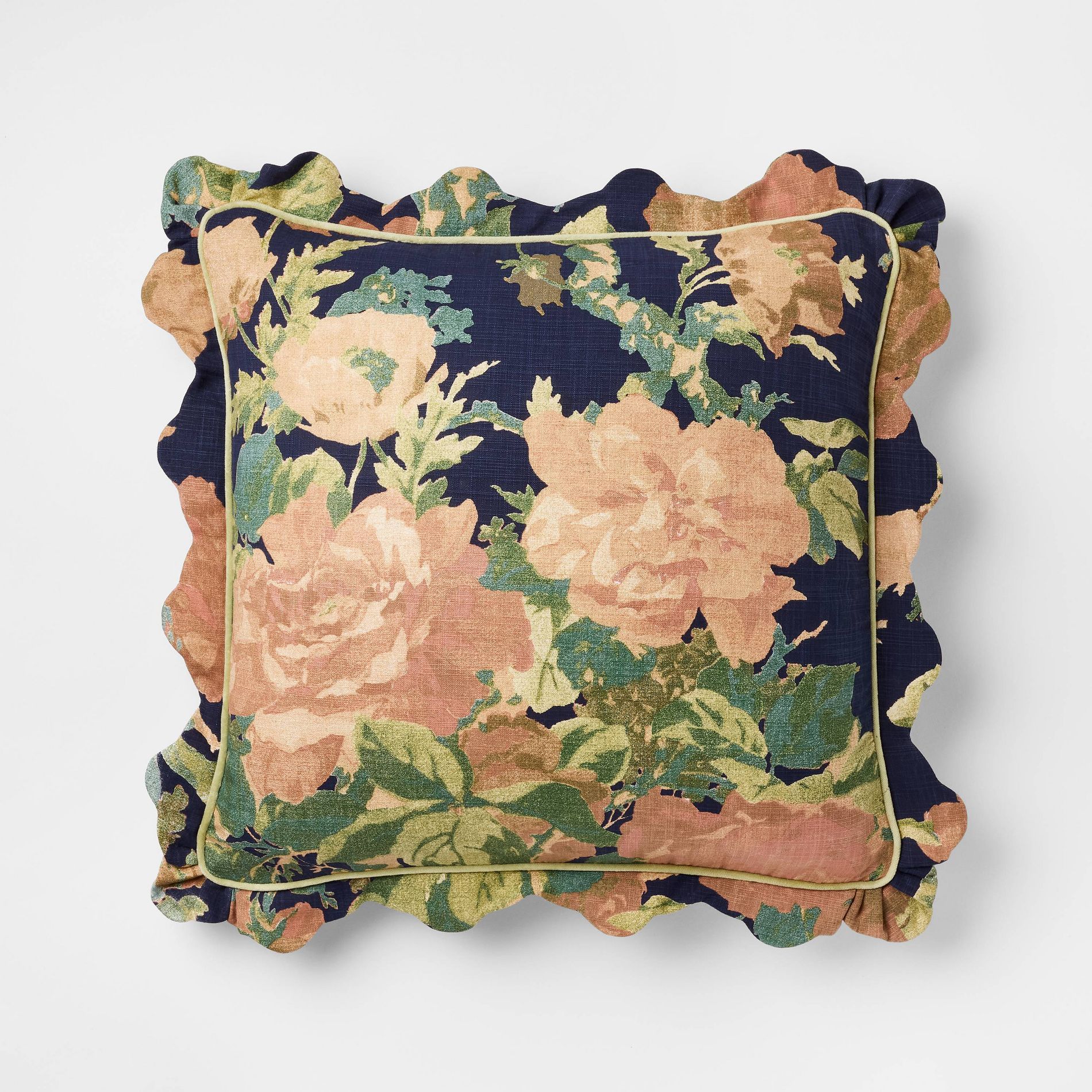 Square Floral Bloom with Scallop Flange Throw Pillow Navy - Threshold™ designed with Studio McGee