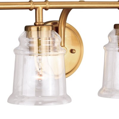 Toledo 30.5" Satin Nickel Industrial Vanity Light with Clear Glass Shades
