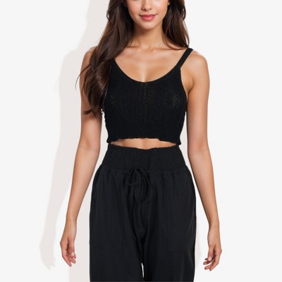 Anna-Kaci Women's Knit Crop Top with Spaghetti Straps and Ribbed Hem Sleeveless Summer Tank Top