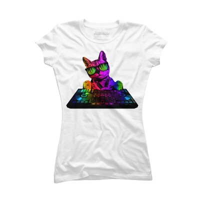 Junior's Design By Humans Cool Cat DJ By clingcling T-Shirt