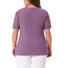 Women's Plus Size Summer V Neck Short Sleeve Elegant Lace Ribbed Knit Tunic Blouse - Agnes Orinda - 4 of 4