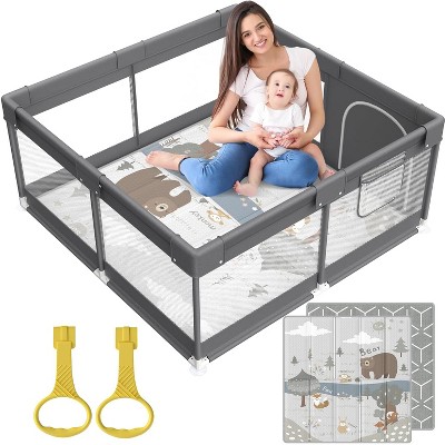 Fodoss Baby Playpen with Mat, Small Play Pen(47x47inch), Dark Gray