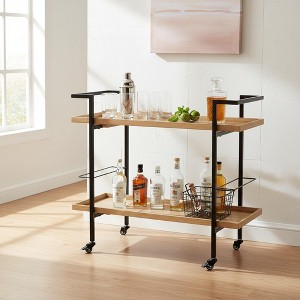 Homy Casa 2-Tier Rolling Bar Cart with Wood Shelves and Metal Frame for Dining or Living Room - 1 of 4