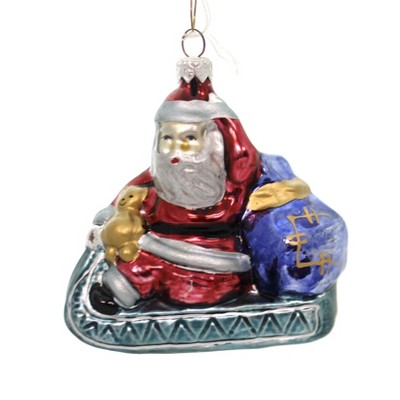  Holiday Ornaments 4.25" Santa & Bear In Sleigh Ornament Christmas  -  Tree Ornaments 