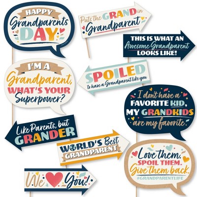 Big Dot of Happiness Funny Happy Grandparents Day - Grandma & Grandpa Party Photo Booth Props Kit - 10 Piece