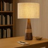 ALOADECOR 28'' Farmhouse Honey Brown Wood Bedside Table Lamp – Classic Drum Shape Nightstand Lamp with Beige Fabric Shade for Bedroom, Living Room - 3 of 4