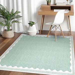 Washable Rug Low Pile Living Room Throw Mats with Non Slip Backing Lightweight Foldable Floor Covers Modern Waven Border Indoor Throw Carpet - 1 of 4