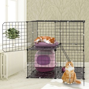 Munora 2-Tier Cat Cage Playpen, 28x28x28in Indoor Pet Enclosure with Climbing Ladder & 2 Doors for 1-2 Cats, Ferrets, Squirrels & Small Animals - 1 of 4