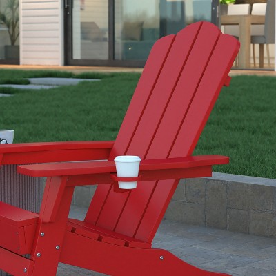 Red HDPE Adirondack Chairs with Cup Holders, Set of 2