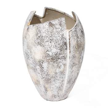 LuxenHome Modern Marble White 12.2-Inch Tall Stoneware Table Vase Multicolored