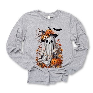 Simply Sage Market Women's Floral Halloween Ghost Long Sleeve Graphic Tee - 1 of 3