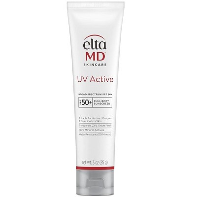 EltaMD UV Active Mineral Sunscreen with Zinc Oxide, SPF 50 , Water Resistant Sunscreen, 3.0 oz