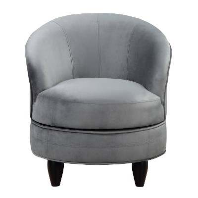 Sophia Compact Gray Velvet Swivel Barrel Chair
