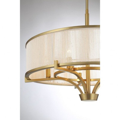 Warm Brass 5-Light Chandelier with White String Drum Shade