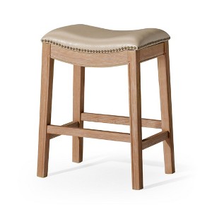 Maven Lane Adrien Rustic Backless Vegan Leather Saddle Seat Counter Height Bar Stool - 1 of 4