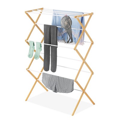 Whitmor Natural Wood Folding Drying Rack with White Bars