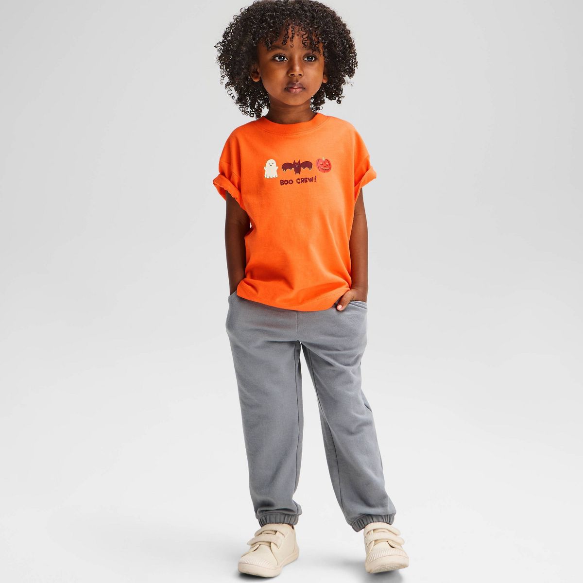 Toddler Boys' 2pc Halloween Boo Short Sleeve French Terry Top & Bottom Set - Cat & Jack™ Orange