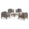 Christopher Knight Home Oana Outdoor Acacia Wood 5 Piece Club Chair Chat Set with Cushions - 2 of 4