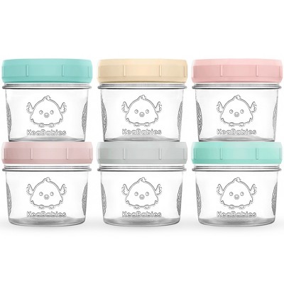 Image of 6pk Prep Baby Food Storage Containers, 4 oz Leak-Proof, BPA Free Glass Baby Food Jars for Feeding (Pastels)