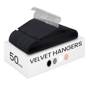 50-Pack Velvet Hangers with Pants Bar & Swivel Hook, 17 Inch Non-Slip Coat Hangers with Wide Shoulder Notches, Ink Black - 1 of 4