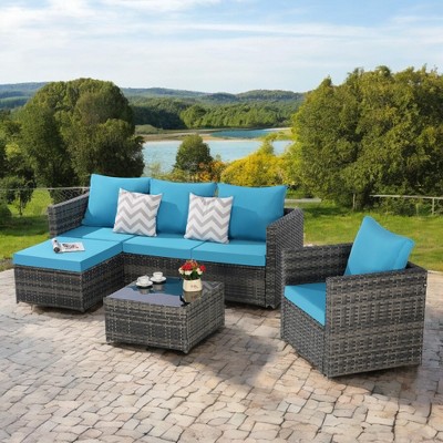 Mshliw 4-Piece Outdoor Patio Furniture Set with Coffee Table, Ottoman –  Sectional Sofa for Backyard, Poolside, or Patio